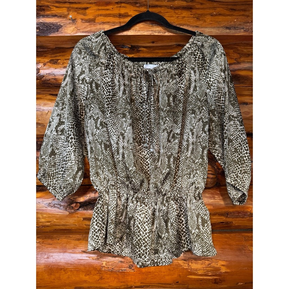 Violet & Claire Olive Snake-Print Peplum Top